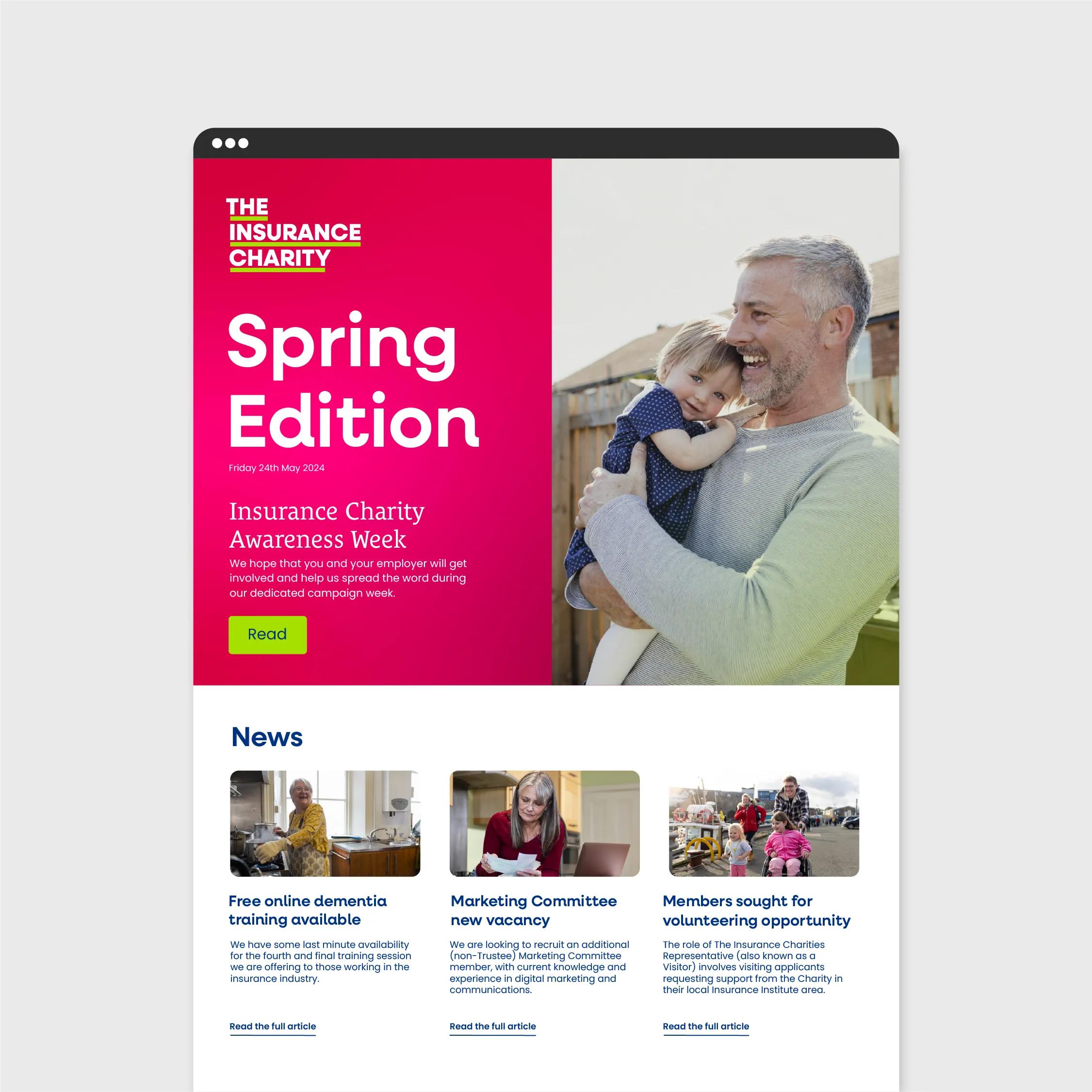 Spring edition newsletter for the insurance charity