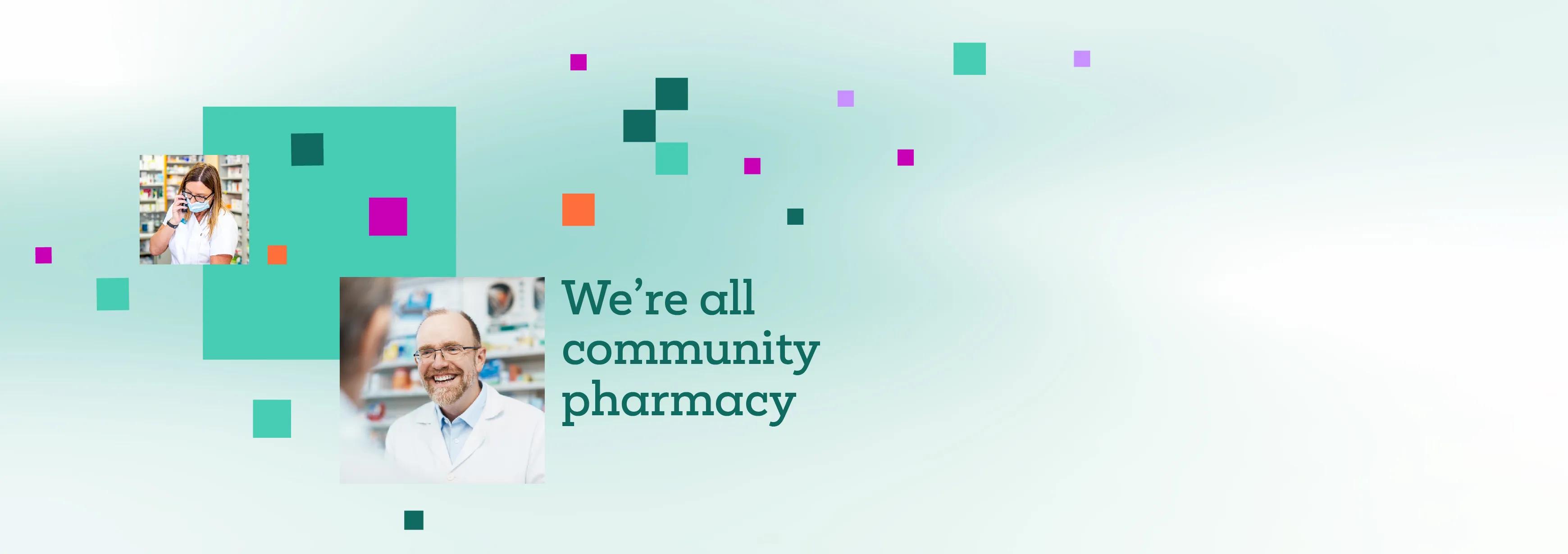 CPE banner saying the tagline 'we're all community pharmacy'