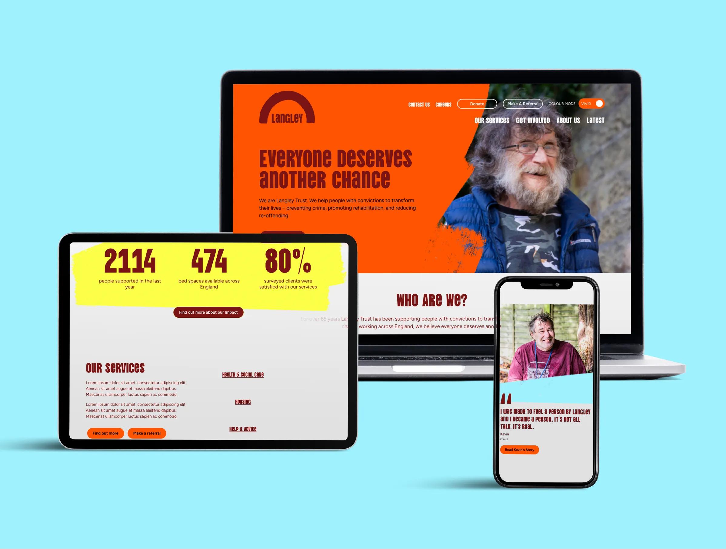 Website homepage on laptop, ipad and mobile