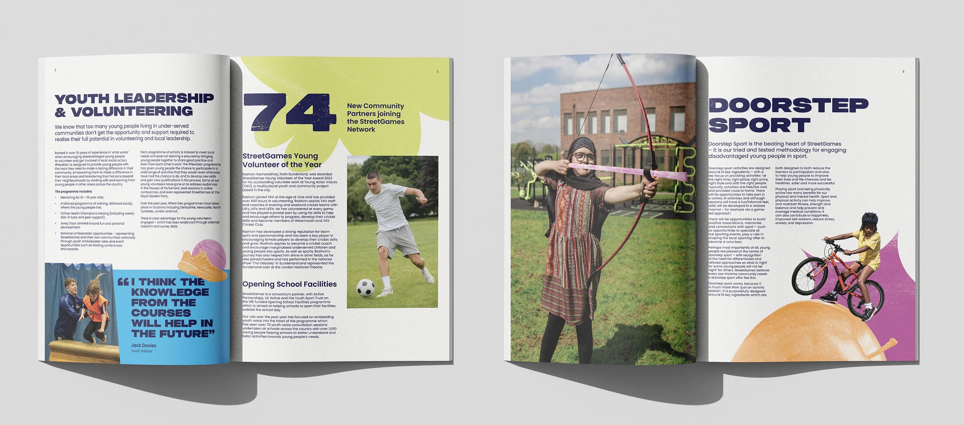 Streetgames editorial spreads showcasing their doorstep sport