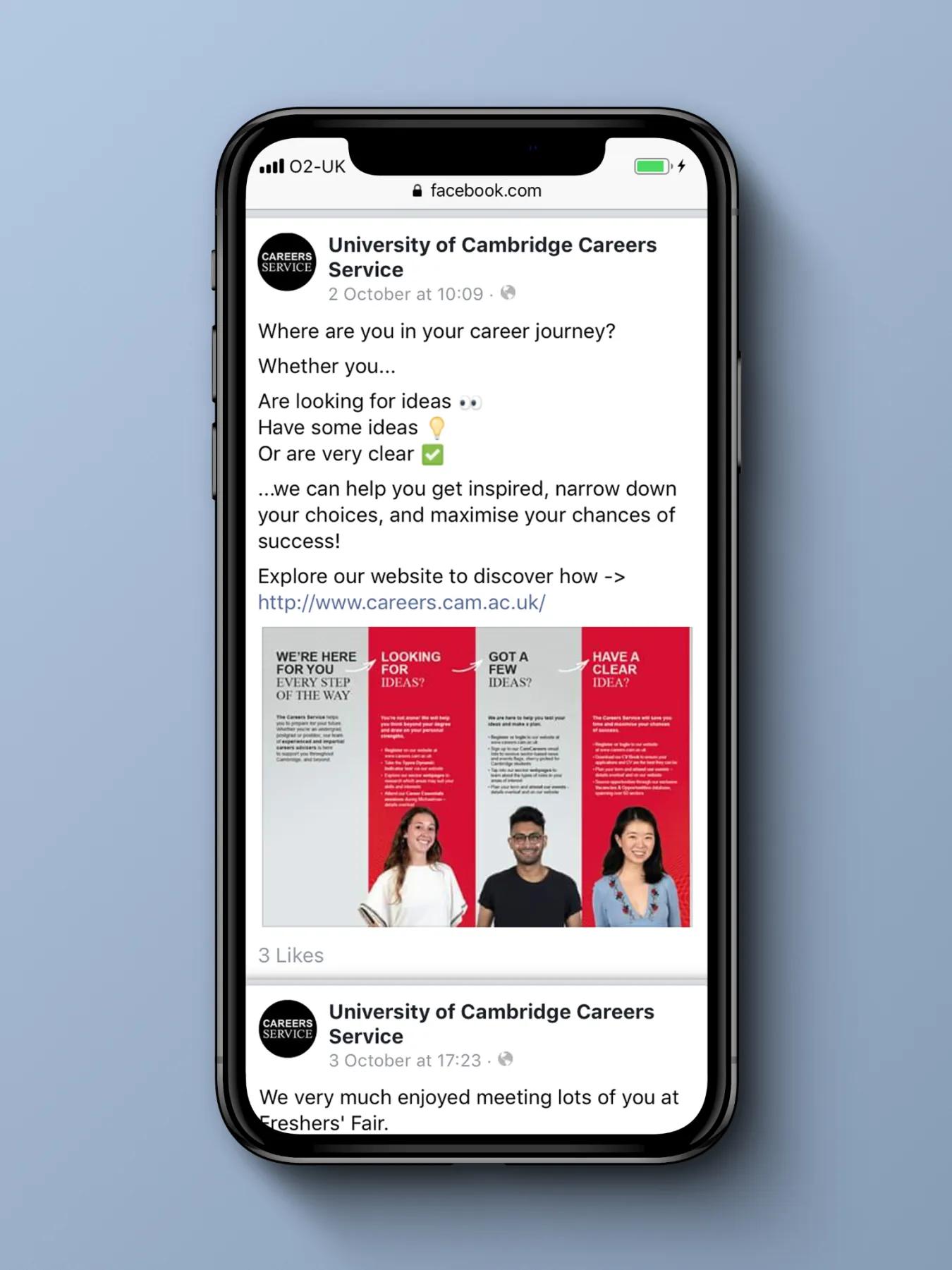 Social post advertising the careers service