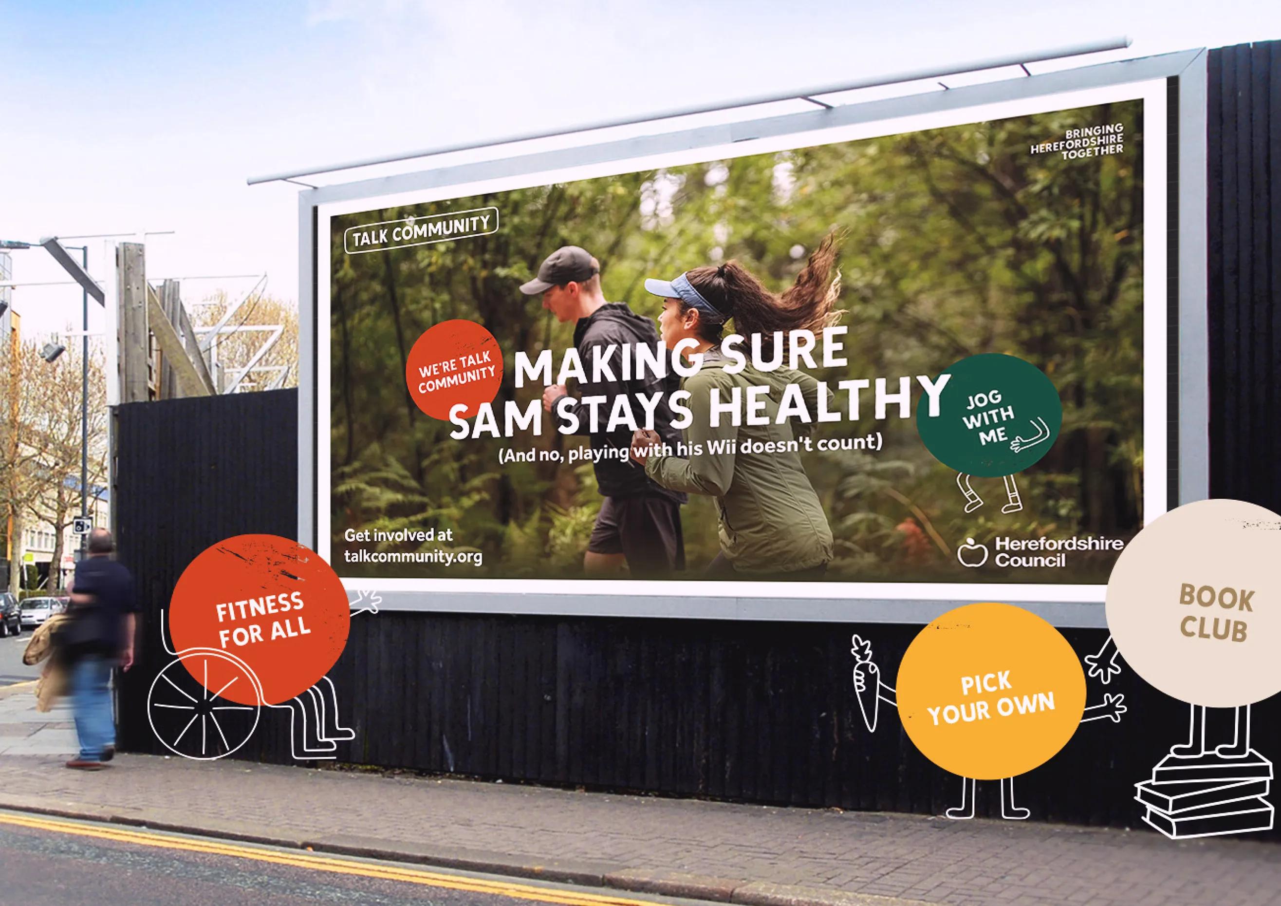 Billboard with the caption 'making sure sam stays healthy'