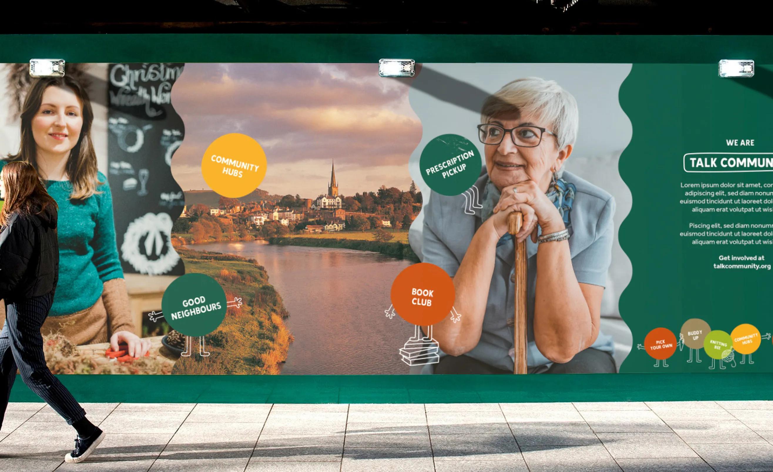 Urban banner with stickers and an explanation as to what talk community is