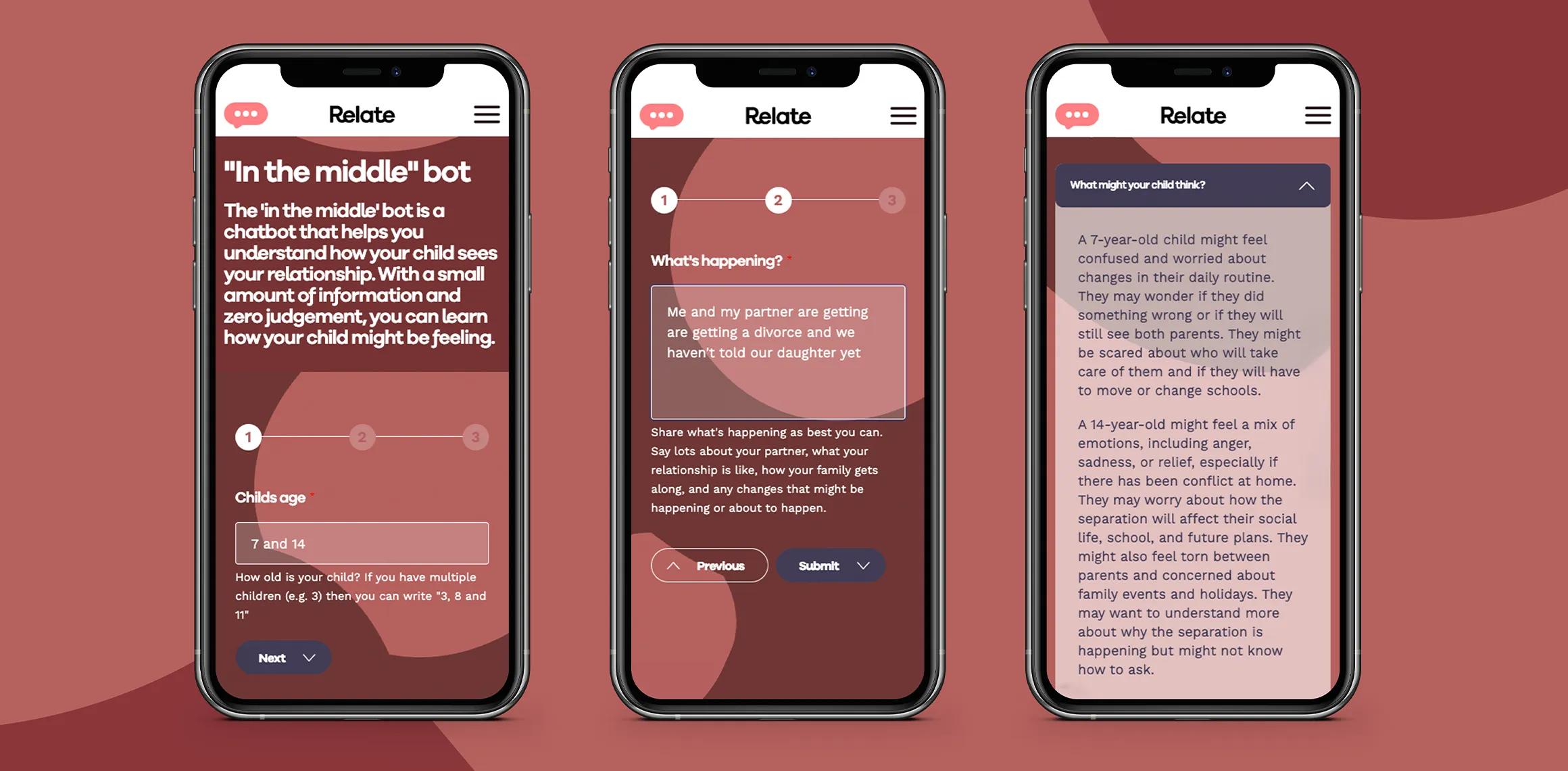 three iphones showing the chatbot