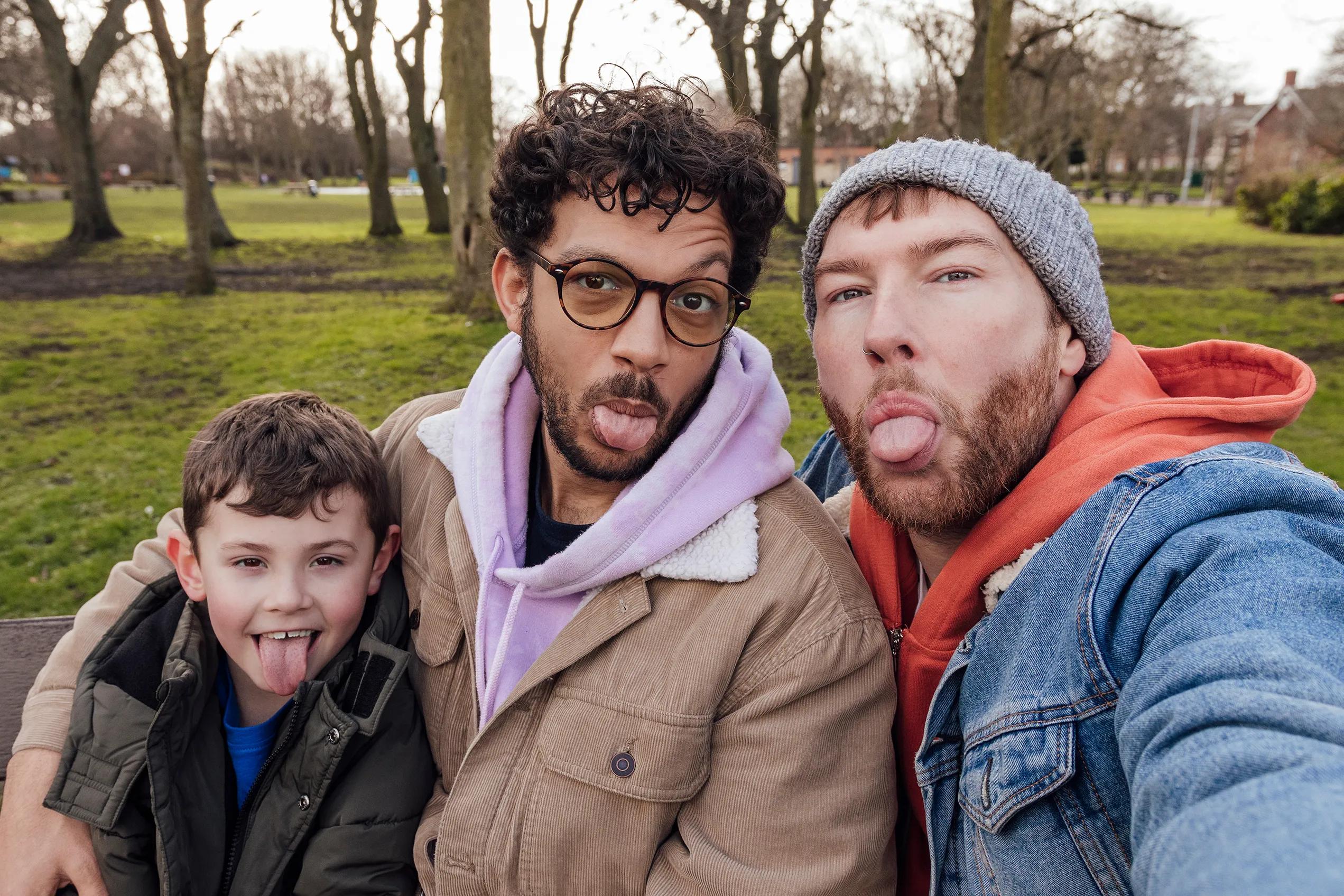 family pulling faces at the camera