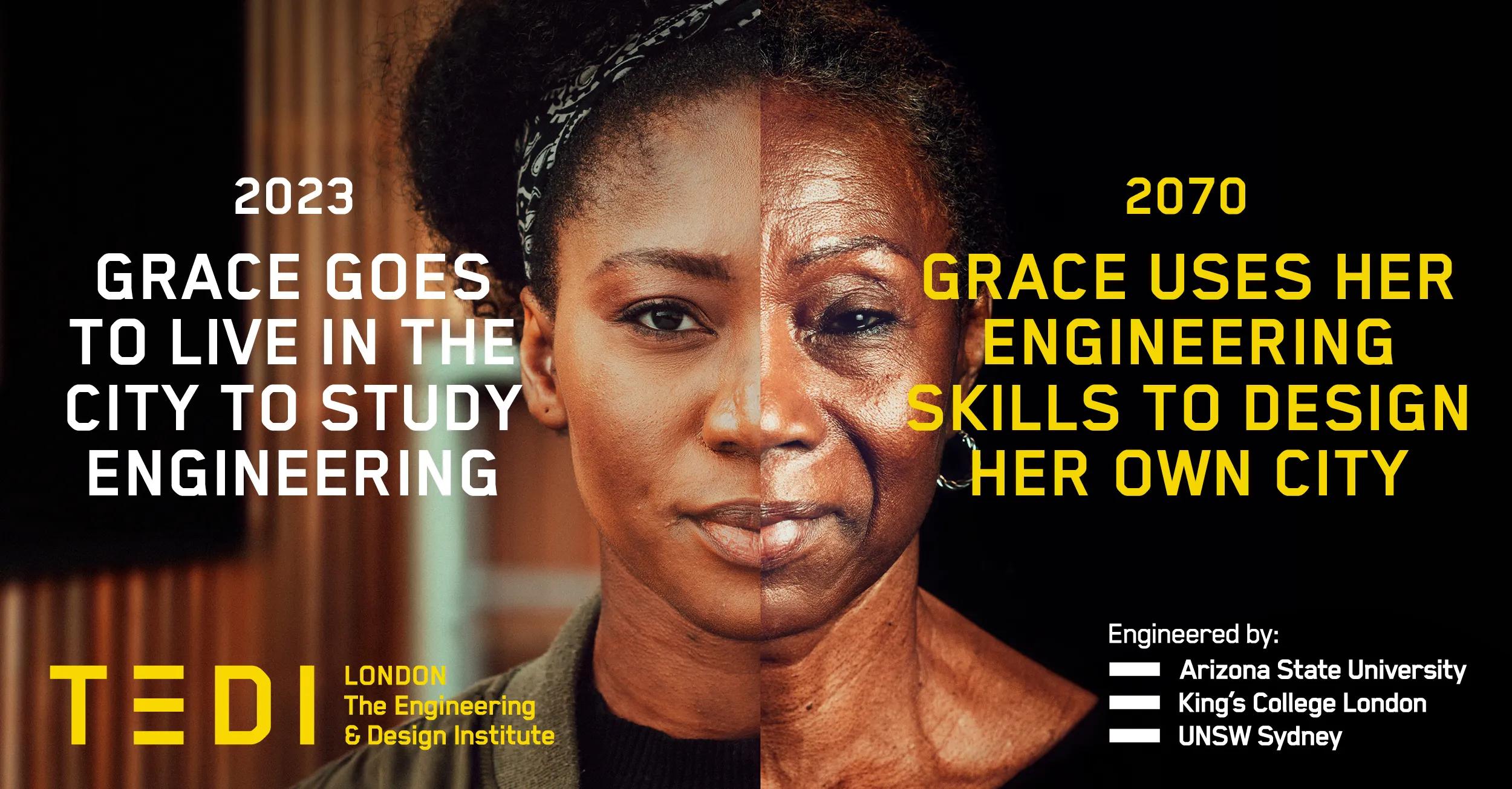 Campaign design showing Grace in the present and in the future