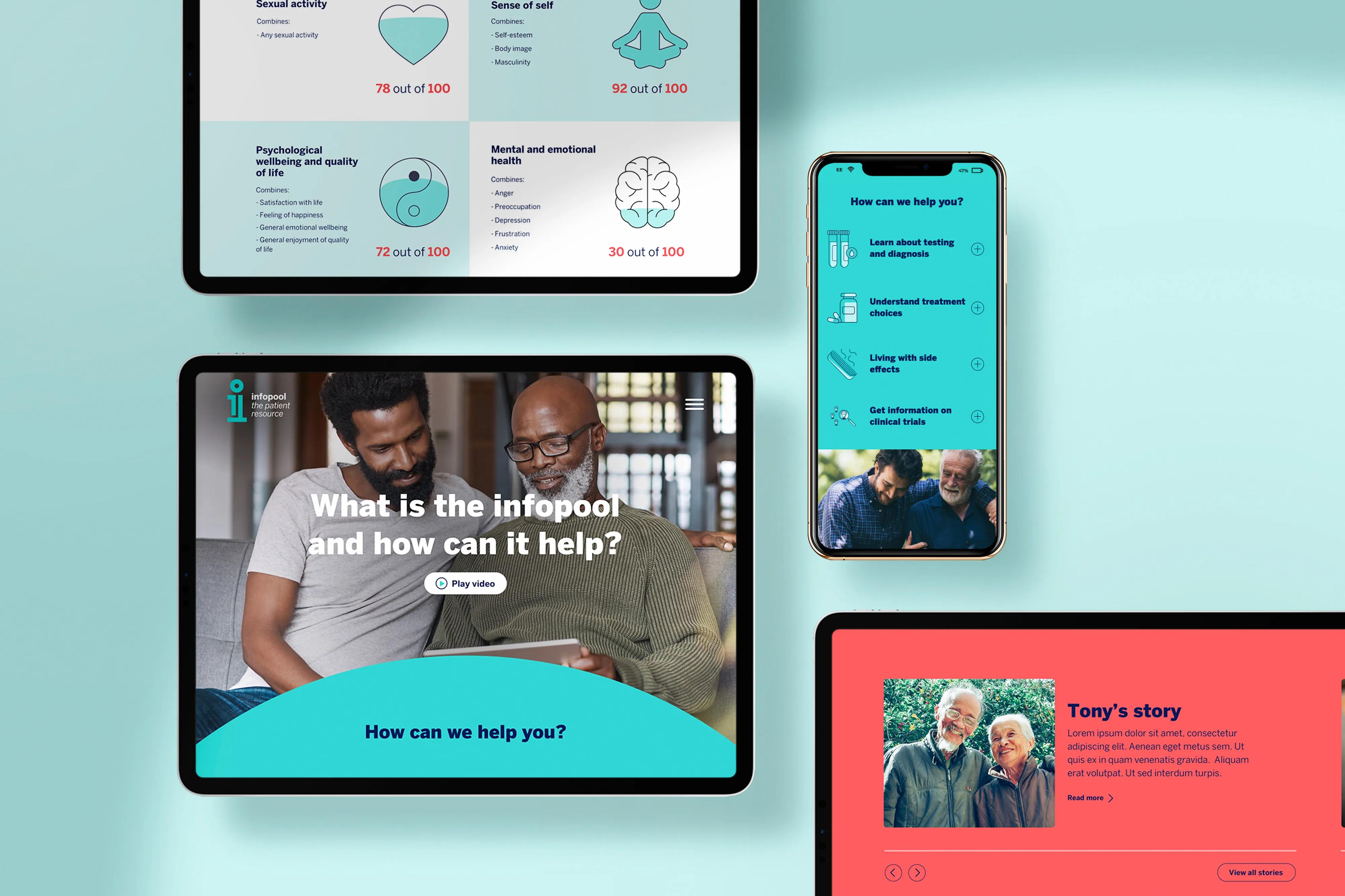 Infopool website on ipads and a mobile phone