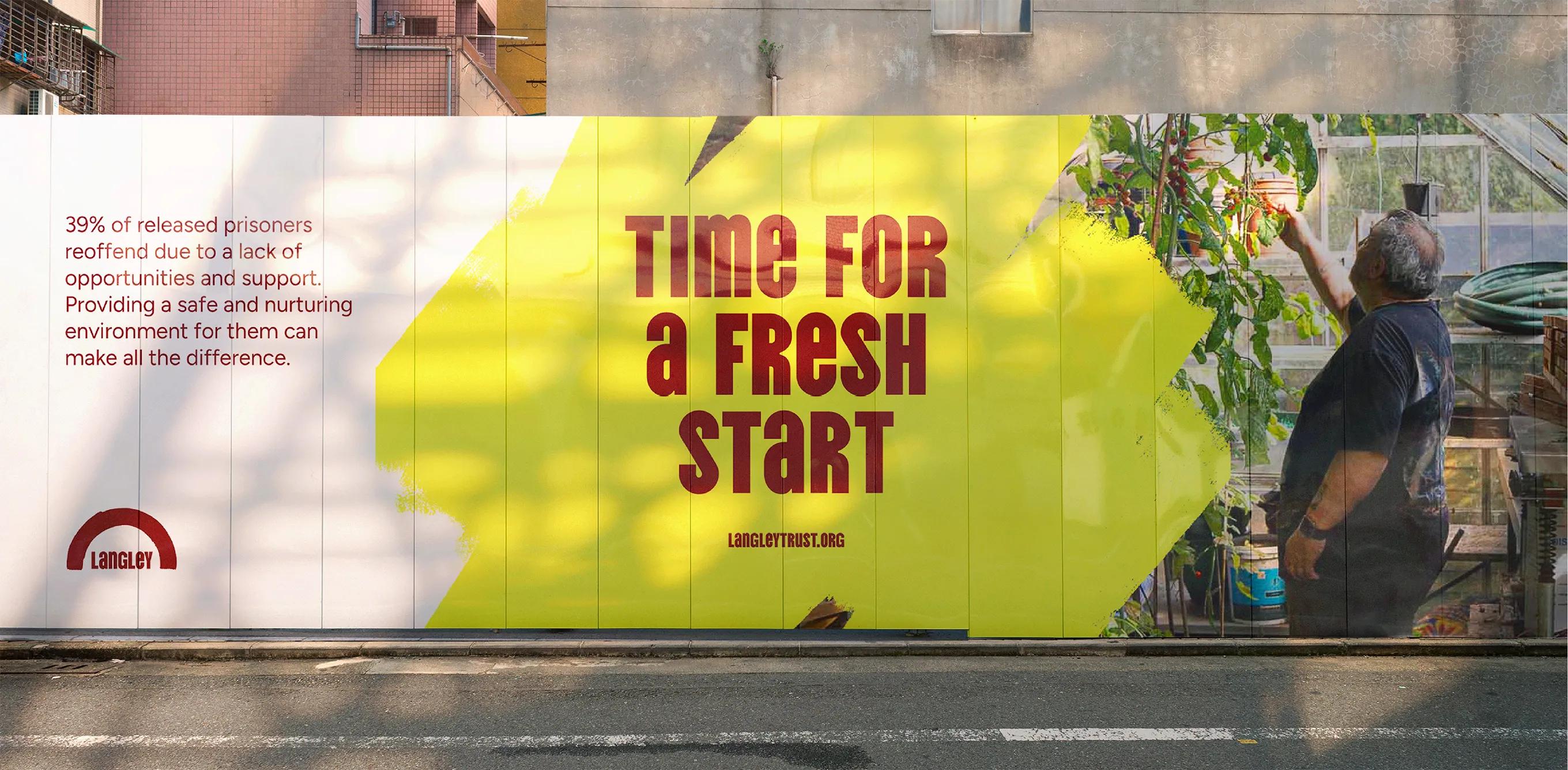 an outdoor advertisement with the caption 'time for a fresh start'