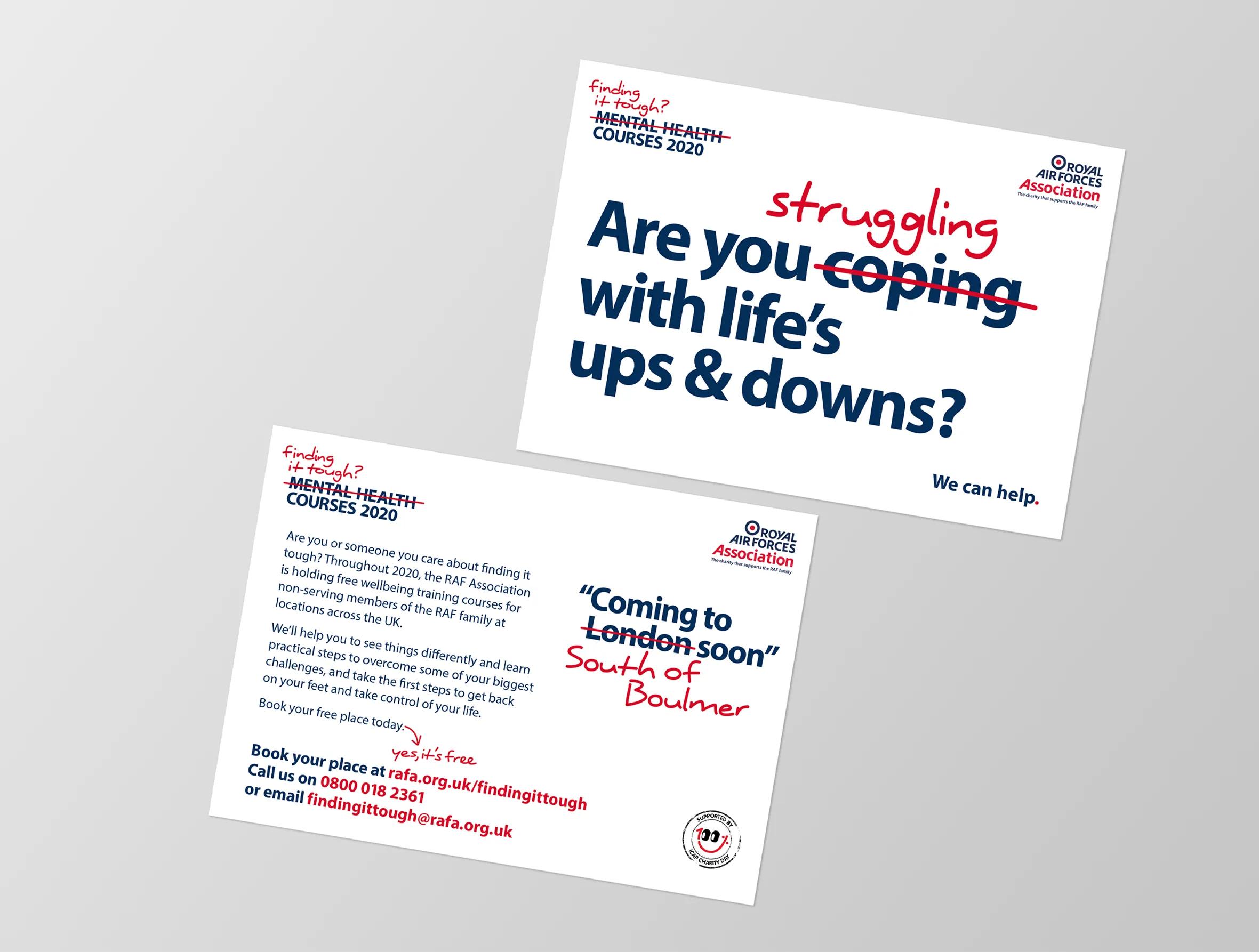 Front and back of a branded postcard