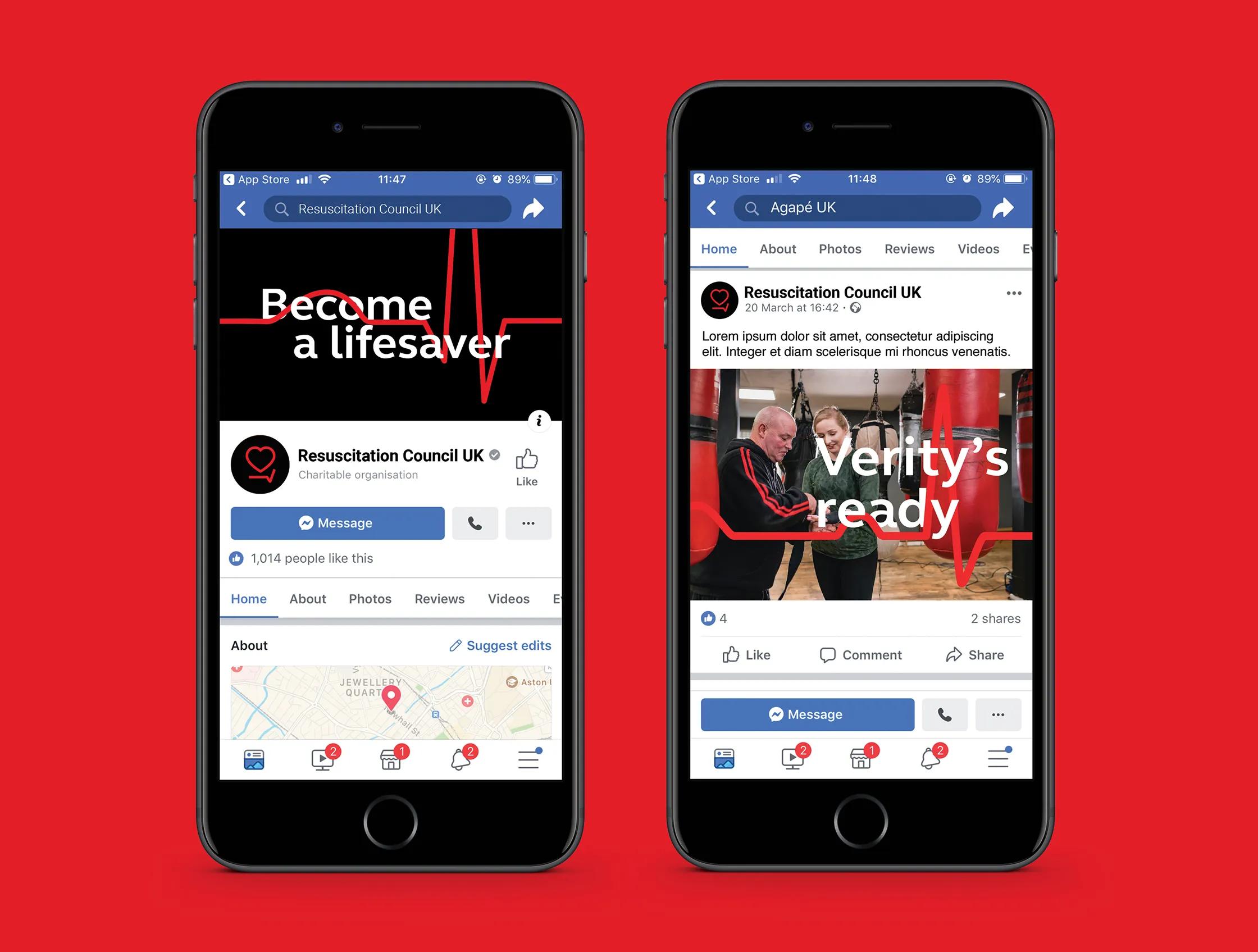 Facebook profile and post shown on iphones