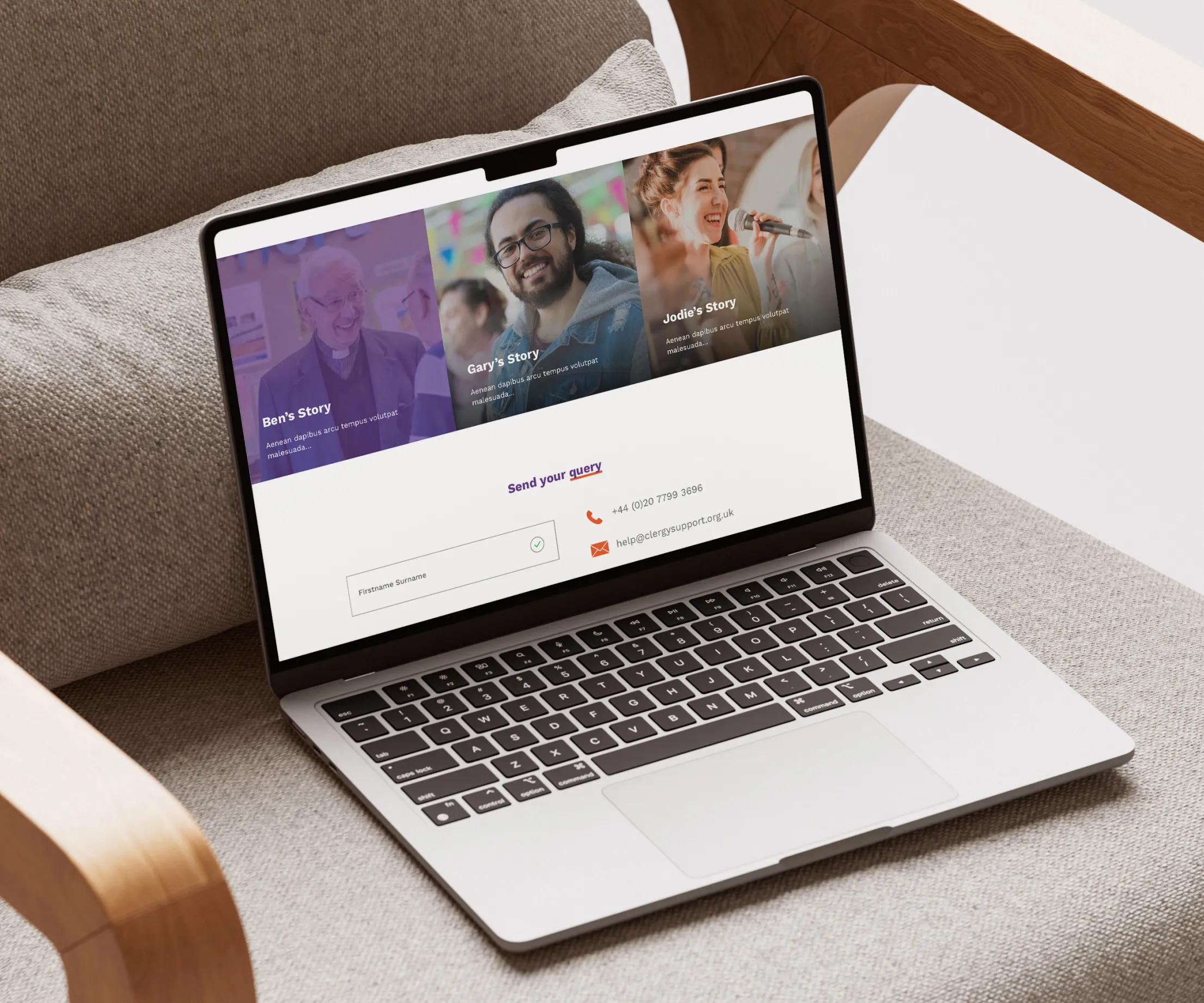 Website shown on the laptop 