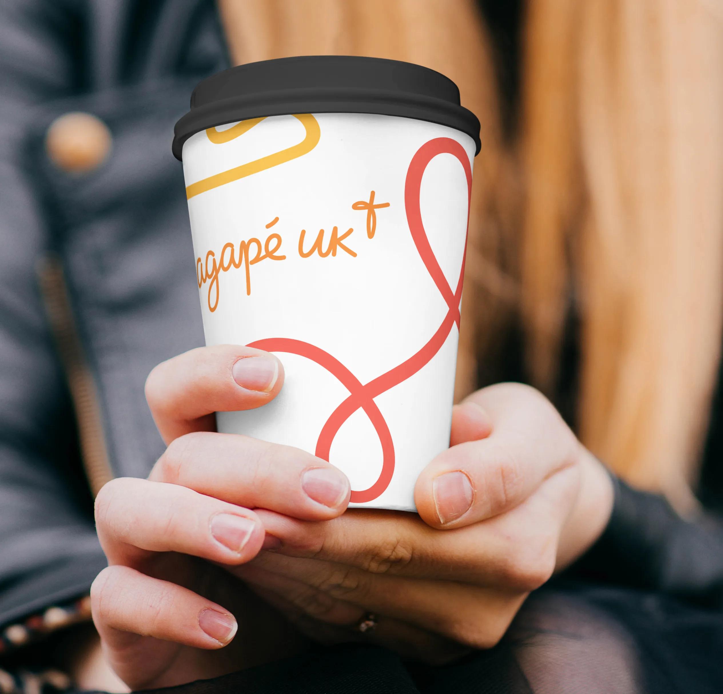 Coffee cup with agape branding