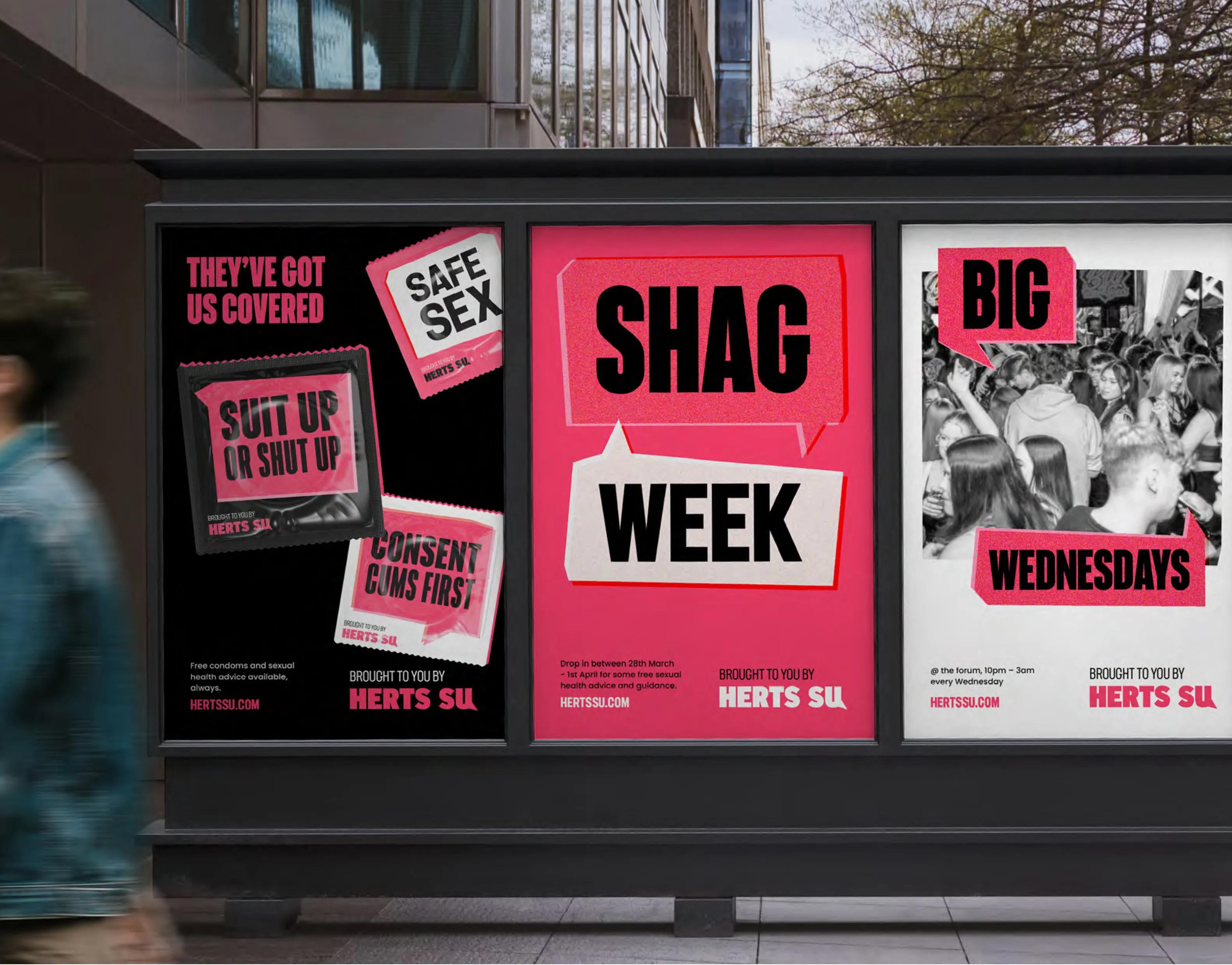 Herts SU set of three posters on a wall