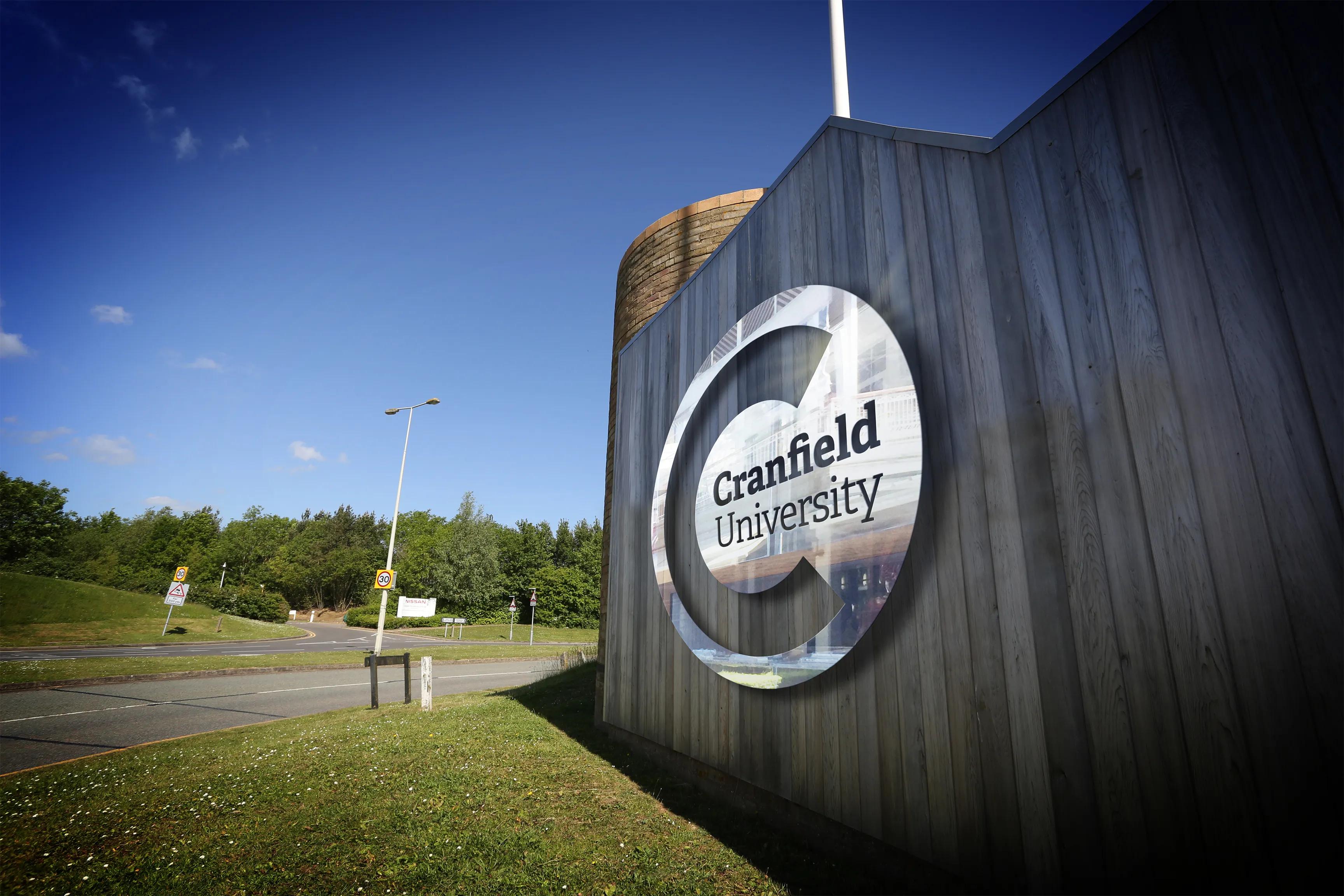 Cranfield logo outside the university