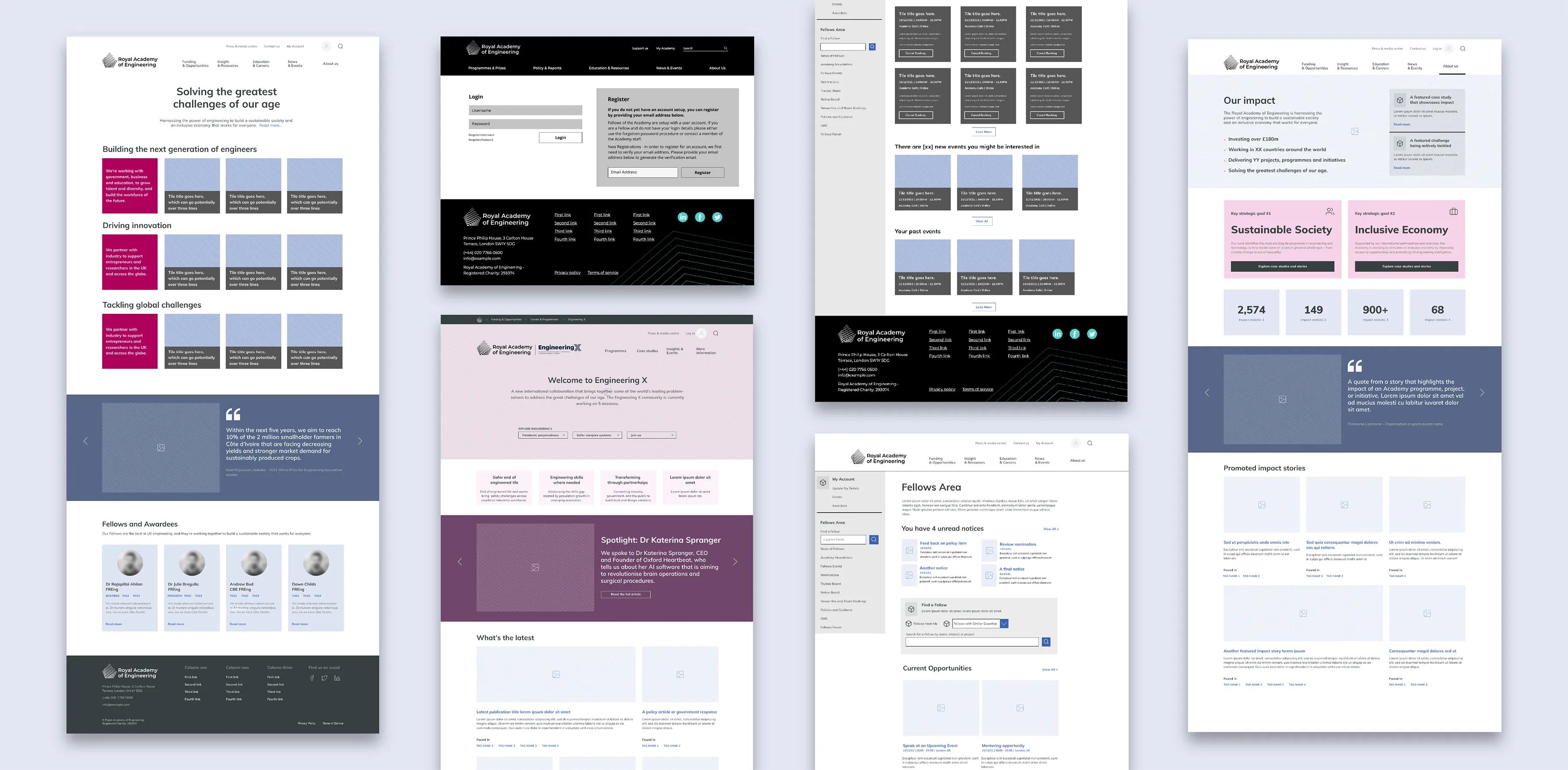 Wireframes for the website