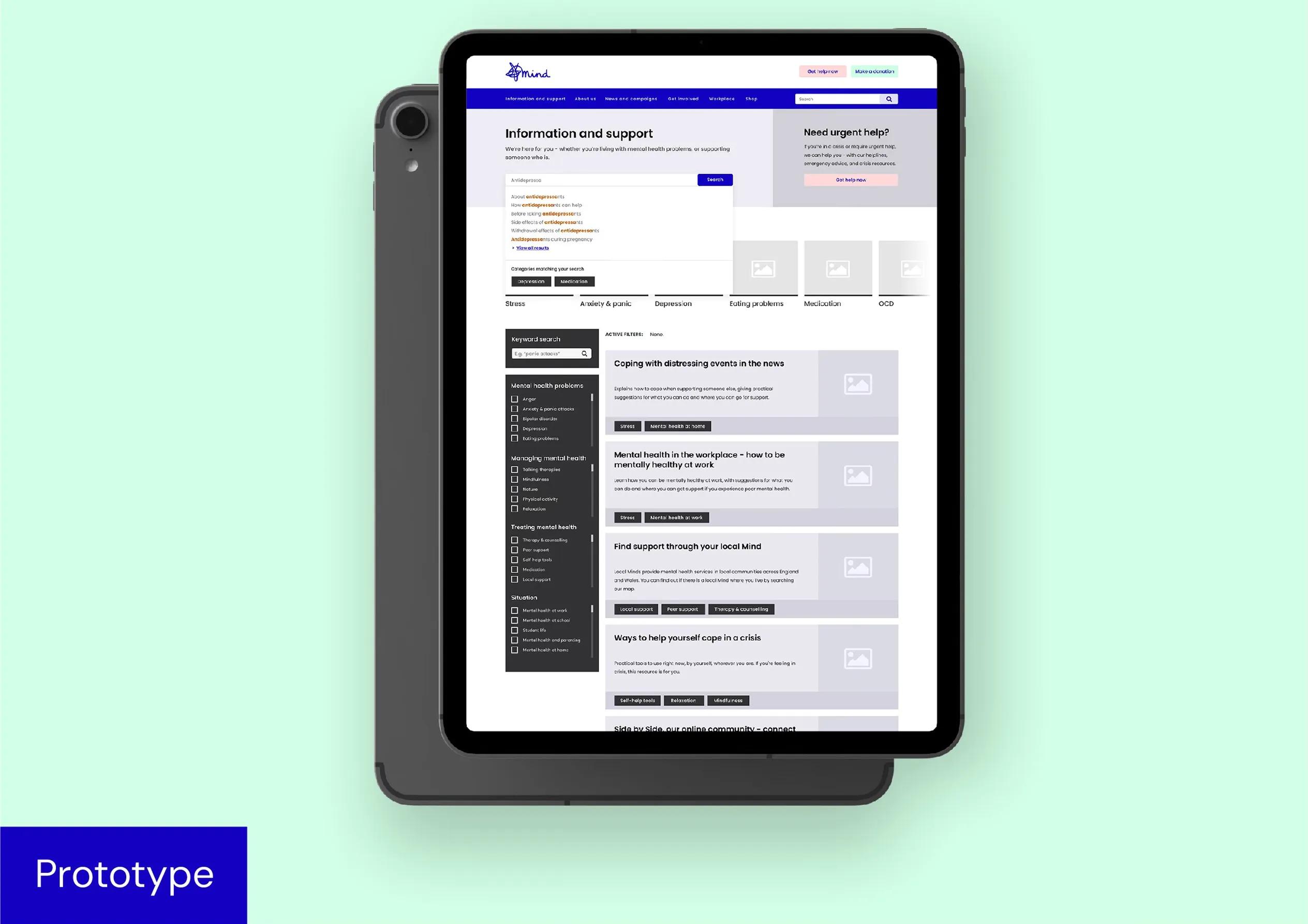 Prototype displayed on an ipad