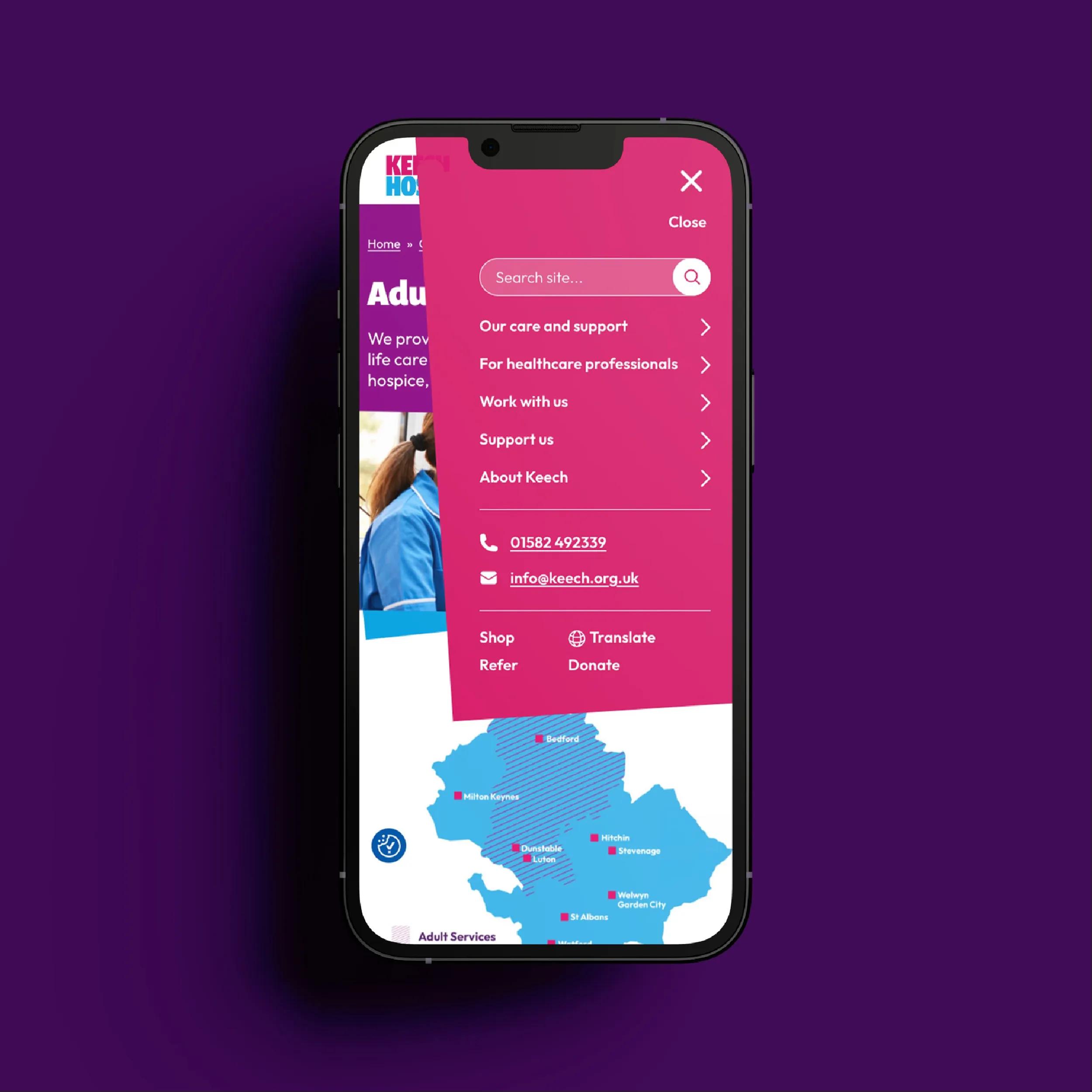 Phone mockup showing the menu