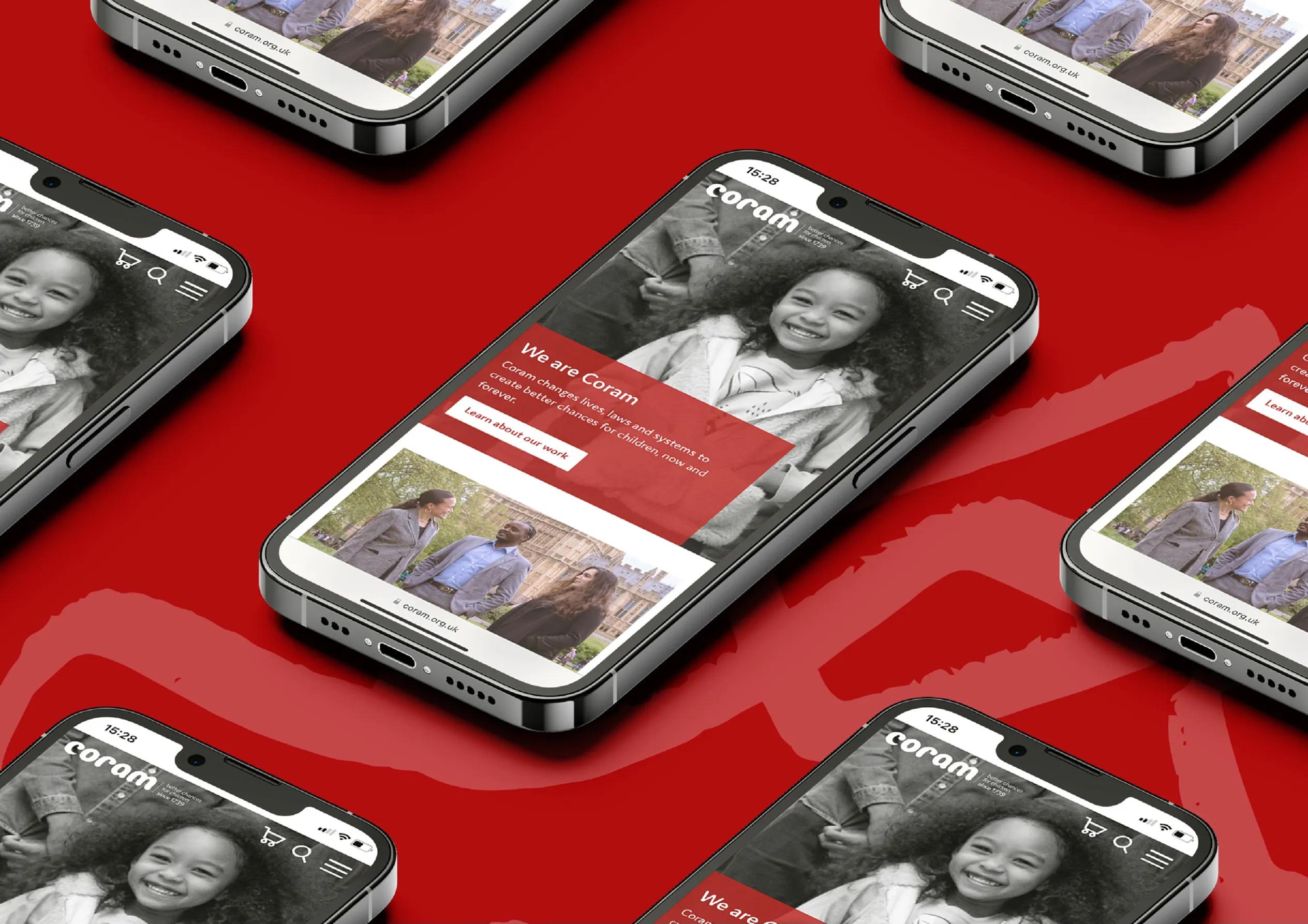 Phone mockups showing the website