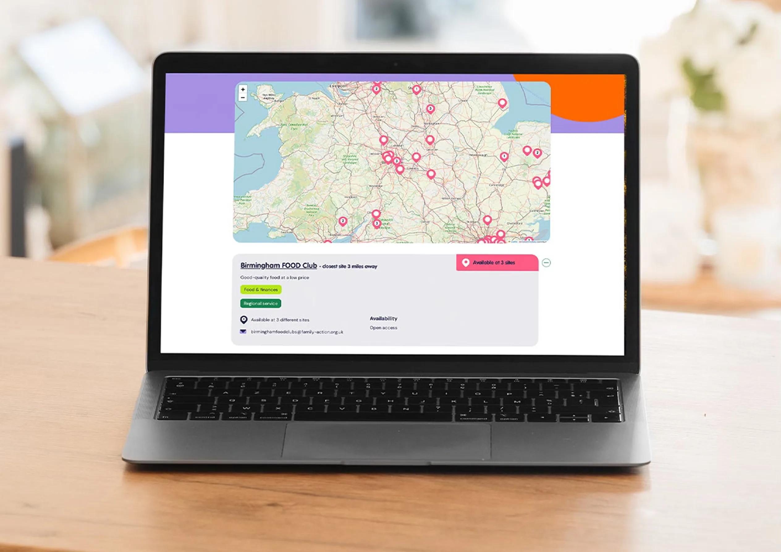 website showing the map functionality of the website
