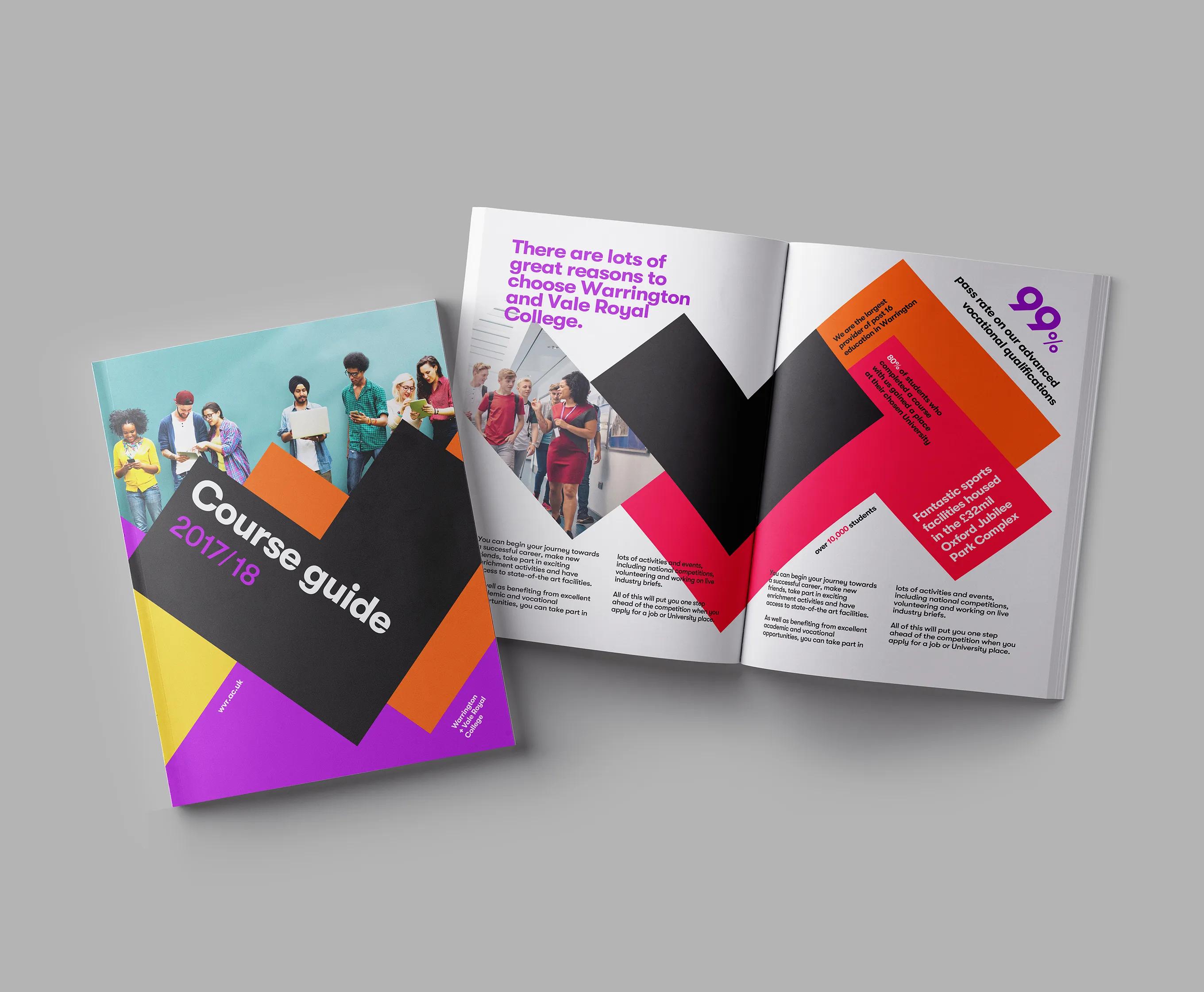 Front cover and inside spread for a course guide