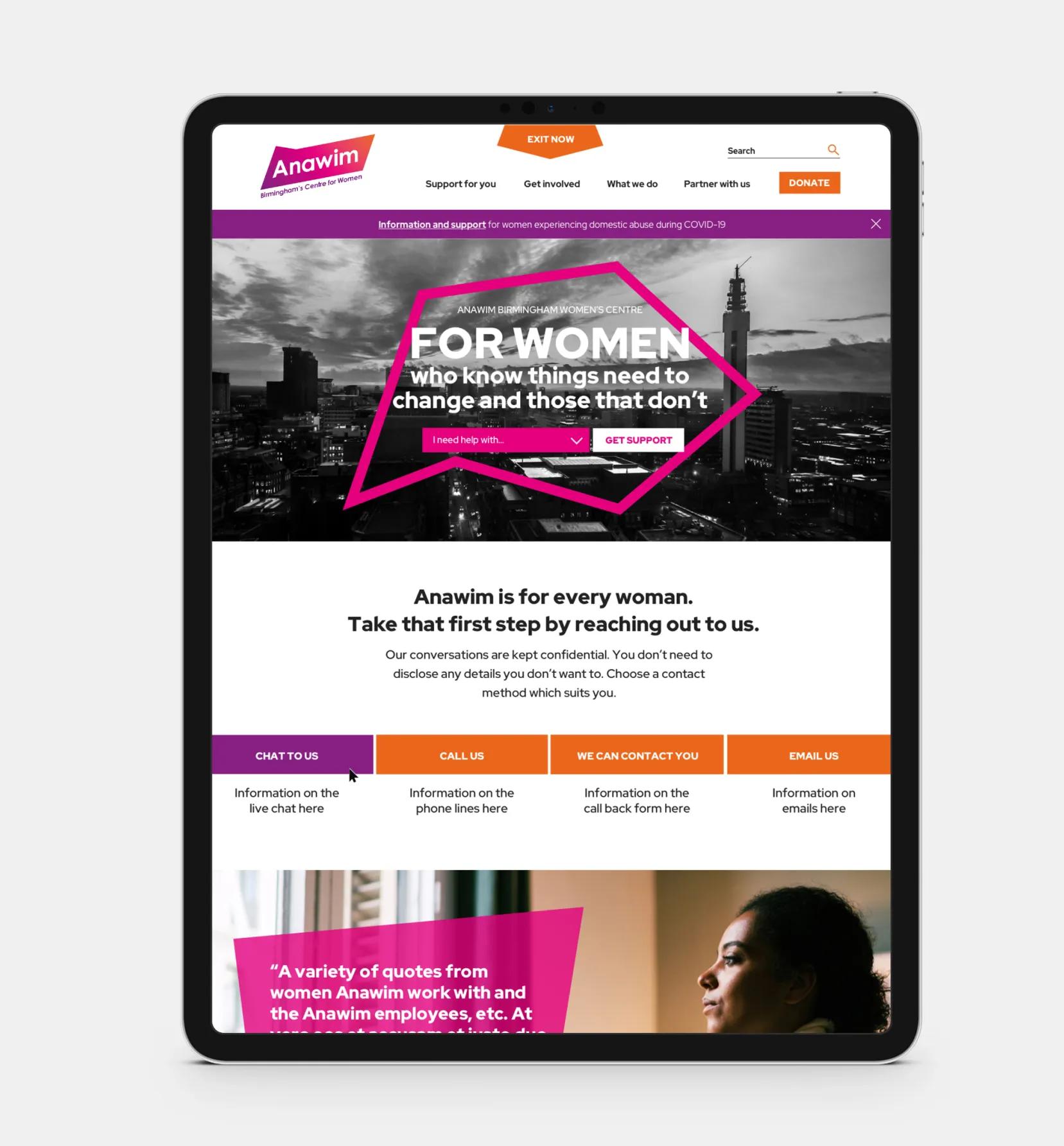 Website mocked up on an ipad