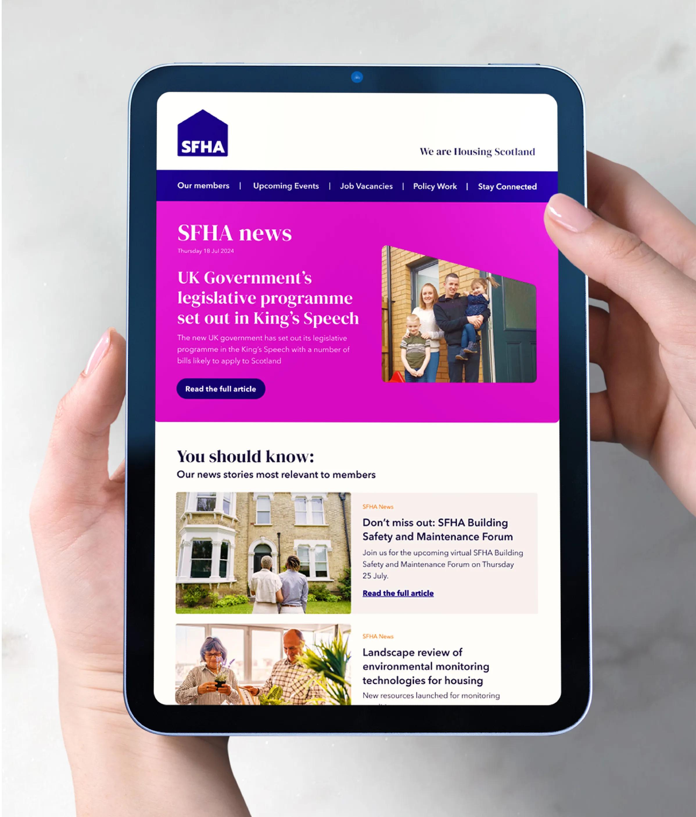 sfha landing page for the news