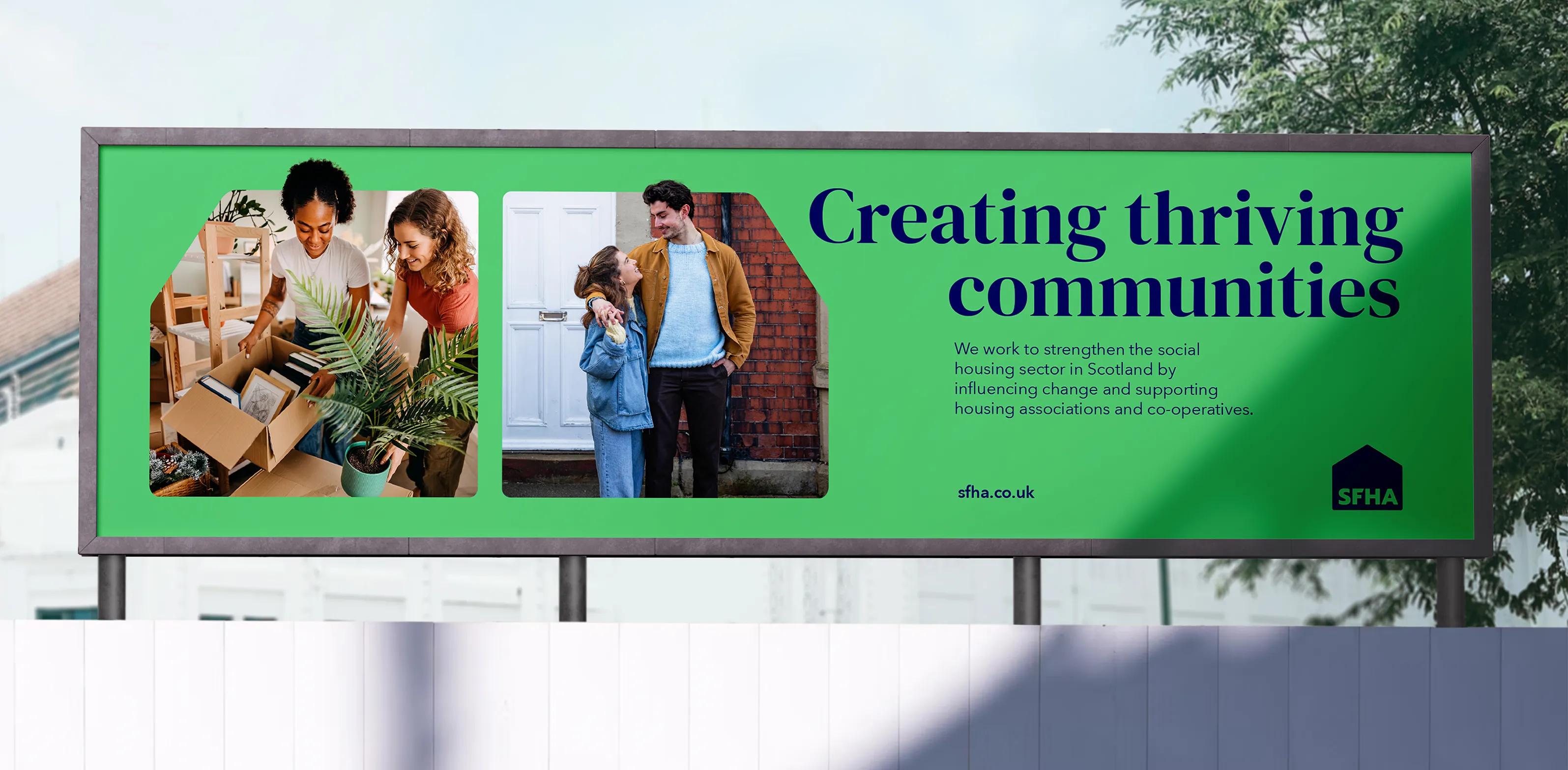 Billboard for SFHA with the caption 'creating thriving communities'