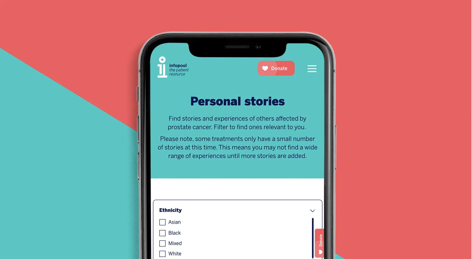infopool landing page of personal stories