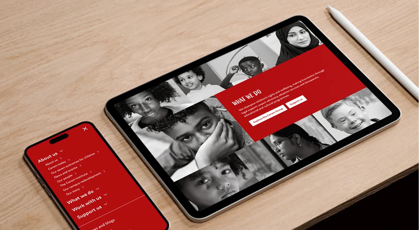 coram website on an ipad and iphone