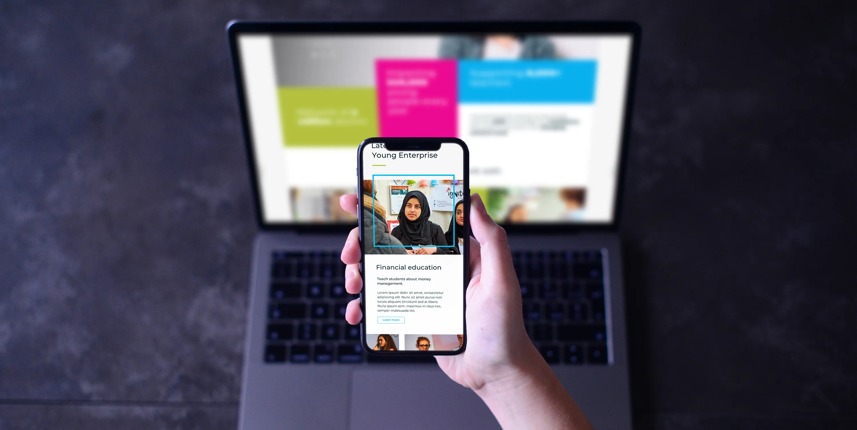 Website shown on the laptop and phone