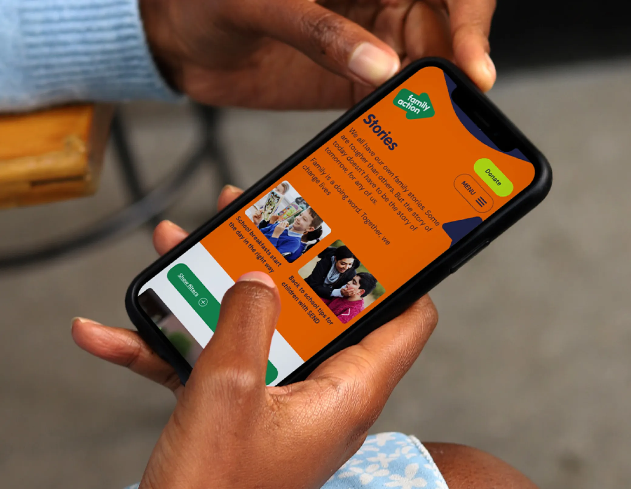 family action website displayed on a mobile phone