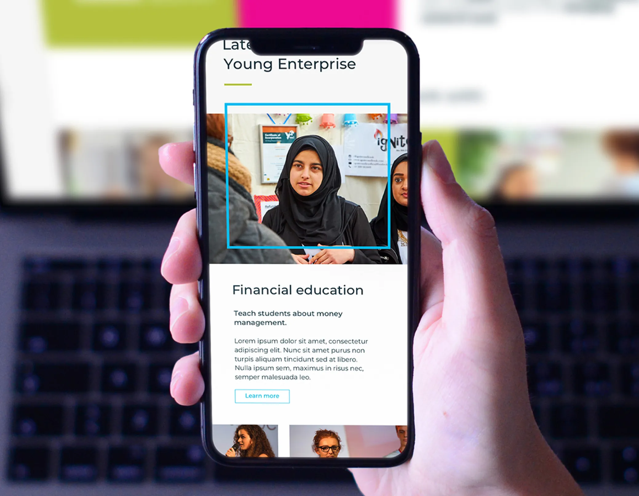 website shown on iphone